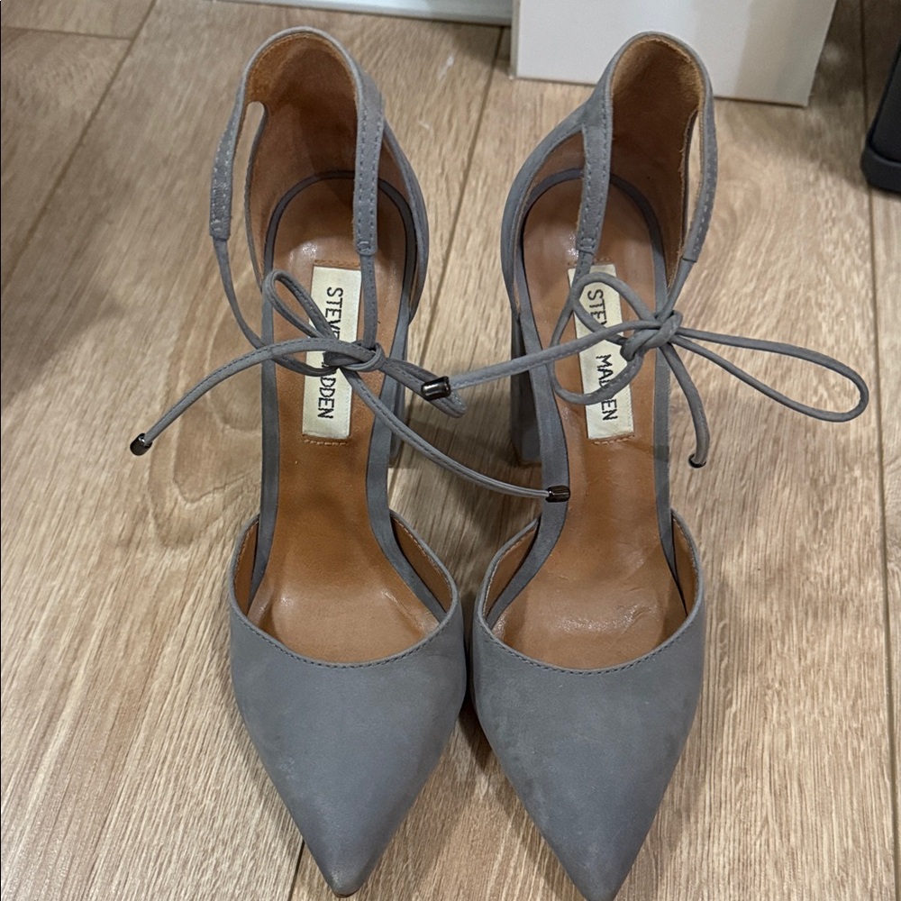 Steve Madden Gray Pointy Toe Block Heel Real Leather upper